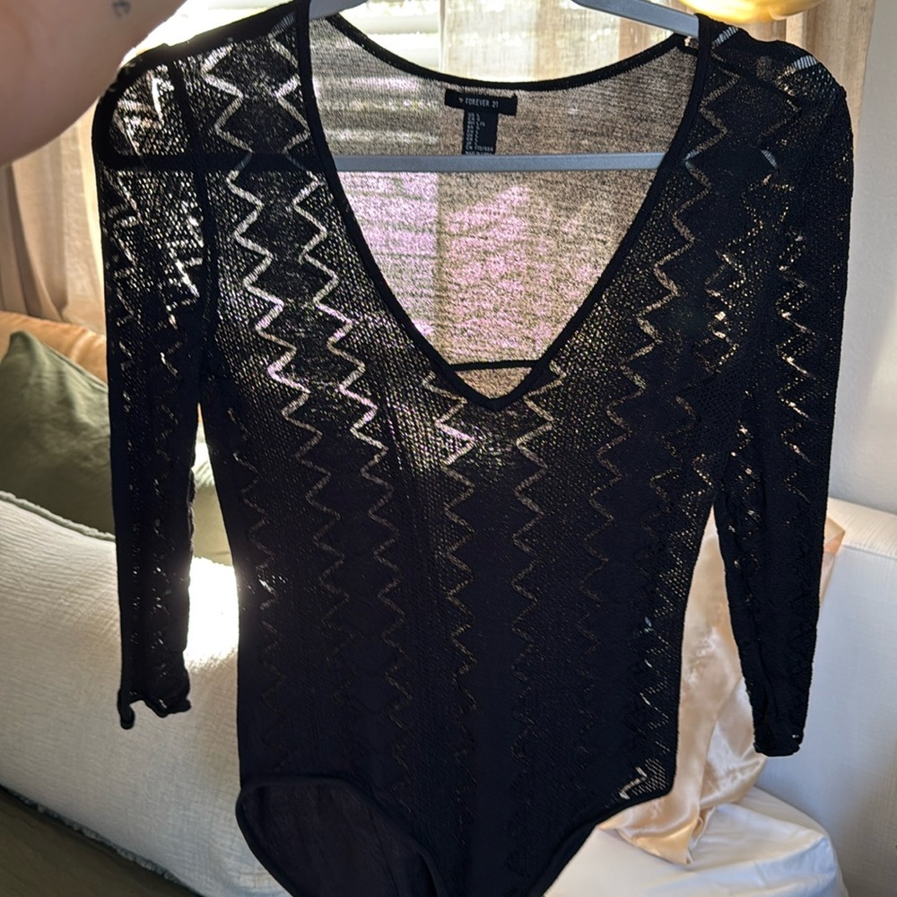Black leotard with lace pattern